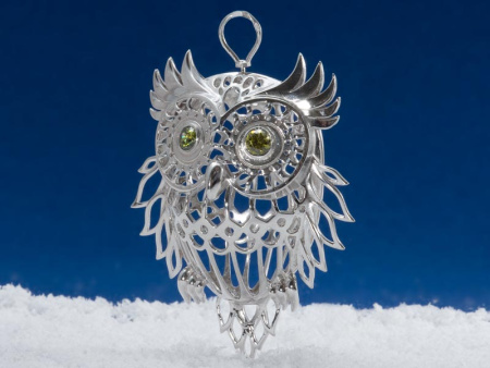 Серебряная елочная игрушка «Сова»