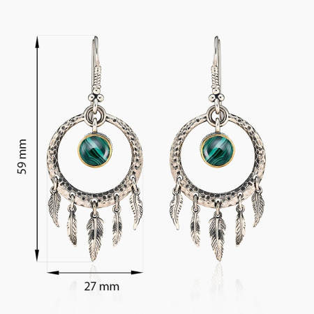 Серебряные серьги «Малахитовый Ловец Снов»