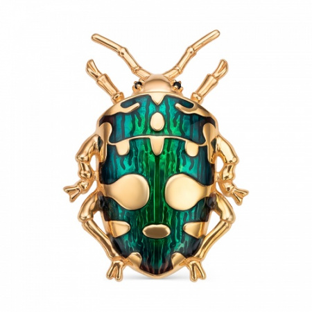 Брошь крупная из серебра с позолотой «Зеленый жук»