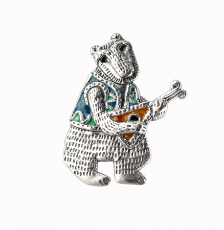 Серебряная брошь «Медведь» с эмалью