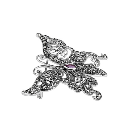 Cеребряная брошь Alexandre Vassiliev с марказитами Swarovski и аметистом