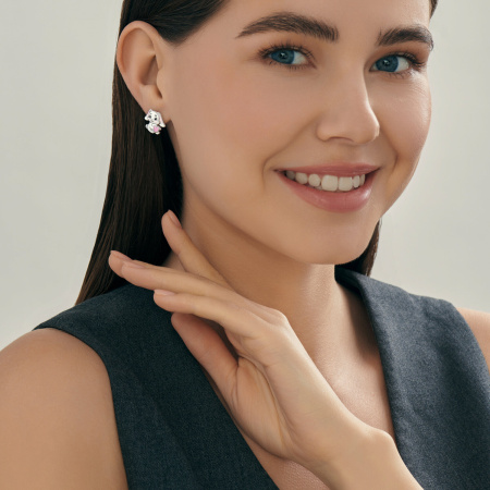 Серьги из серебра с эмалью «Зайка»