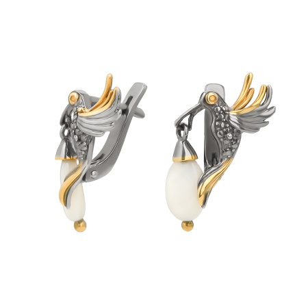 Серьги из серебра с перламутром «Райская птица»