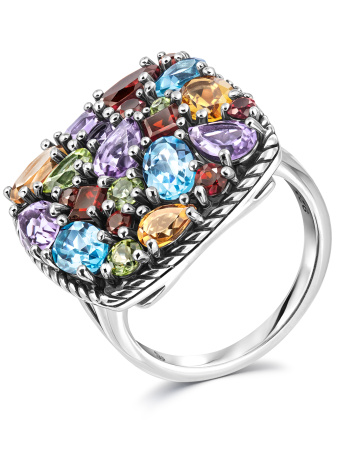 Серебряное кольцо с топазом, аметистом и гранатом