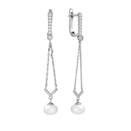 Серьги из серебра с жемчугом и фианитами