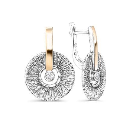 Серебряные серьги с фианитом и золотом