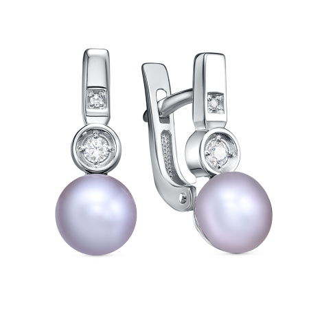 Серебряные серьги с жемчугом и фианитами