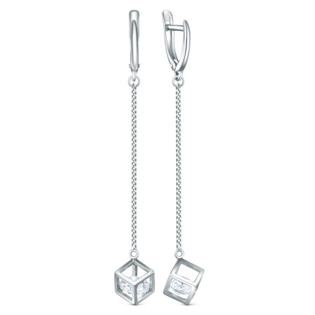 Серебряные серьги с фианитом «Куб»