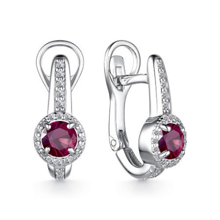 Серьги из серебра с рубином и фианитами