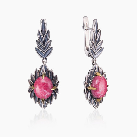 Серебряные серьги «Тулитовый Флер» с тулитом