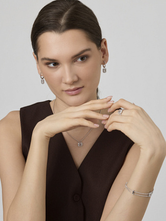 Серебряные серьги с горным хрусталём и фианитами