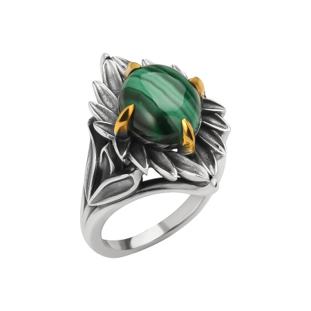 Кольцо из серебра с малахитом «Цветок»