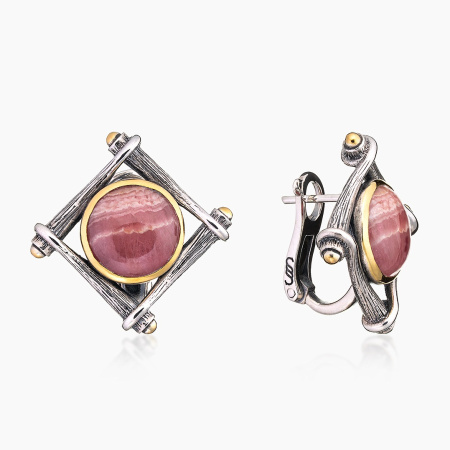 Серьги из серебра с камнем родохрозит
