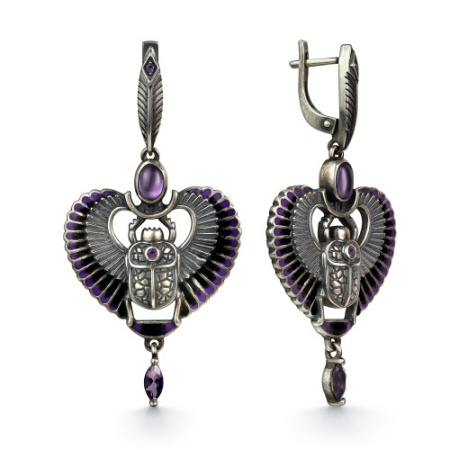 Серебряные серьги с аметистом «Скарабеи»