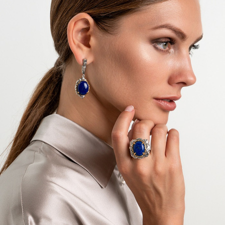 Серебряные серьги «Галактика» с лазуритом