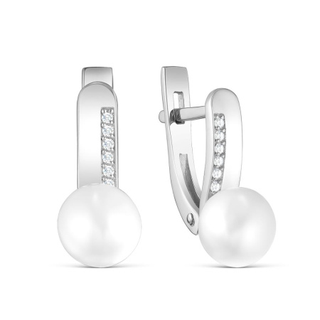 Серебряные серьги с жемчугом и фианитами