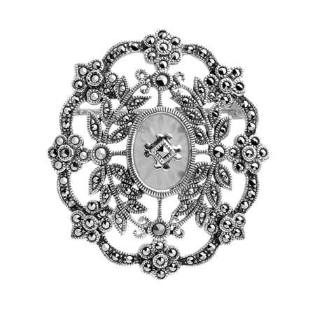 Серебряная брошь с кристаллом кварца и марказитами Swarovski