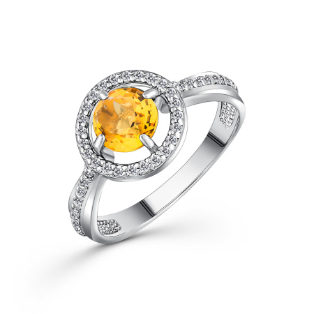 Серебряное кольцо с цитрином и фианитами