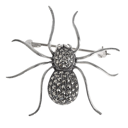 Серебряная брошь «Паучок» с марказитами Swarovski