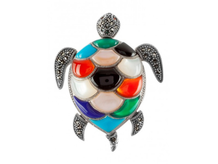 Брошь из серебра «Черепаха» с марказитами