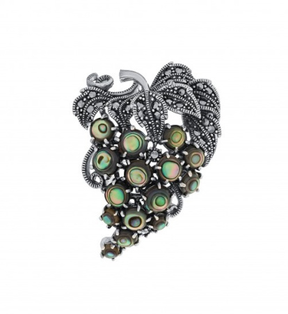 Брошь из серебра «Виноград» с марказитами