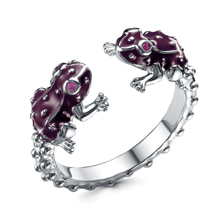 Кольцо из серебра с кубическим цирконием и эмалью «Лягушки»