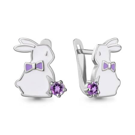 Серьги из серебра с аметистами и эмалью «Зайцы»