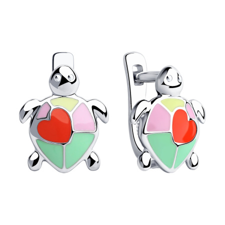 Детские серебряные серьги с эмалью «Черепаха»