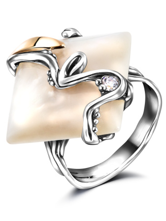 Кольцо из серебра с перламутром и золотом