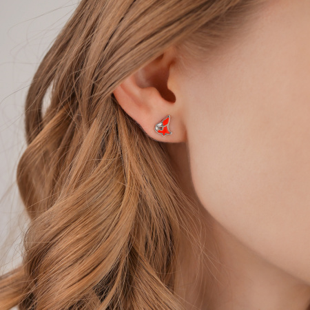 Серебряные серьги с эмалью «Лисичка»