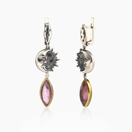 Серебряные серьги «Дуальность» с турмалином