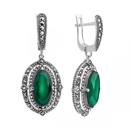 Серебряные серьги Alexandre Vassiliev с зеленым агатом и марказитами Swarovski