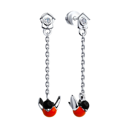 Серьги-цепочки со снегирями