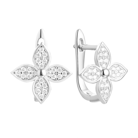 Серьги из серебра с фианитами «Лепестки»