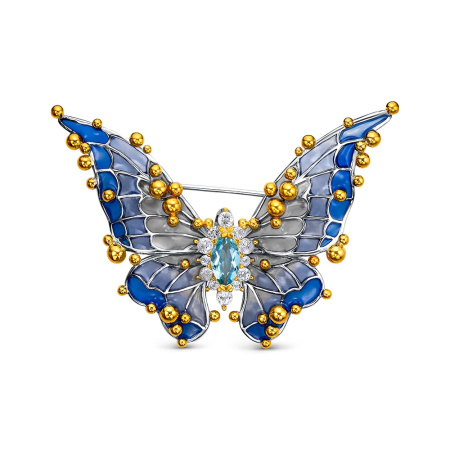 Брошь из серебра с топазами, эмалью в позолоте «Бабочка»