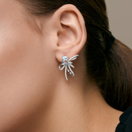 Серьги из серебра с топазом и фианитами «Бантики»