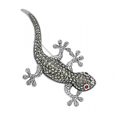 Серебряная брошь Alexandre Vassiliev с марказитами Swarovski и гранатом