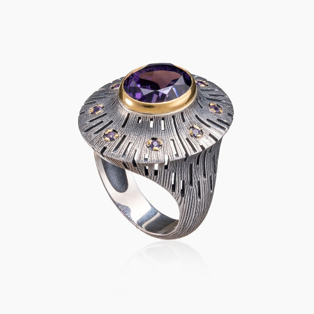 Серебряное кольцо с аметистом «Сумеречный покров»