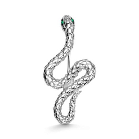 Брошь из серебра с фианитами «Змея»