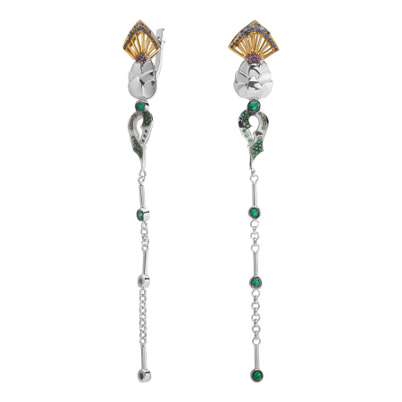 Серебряные серьги с шпинелью, наношпинелью и фианитами «Чертополох»