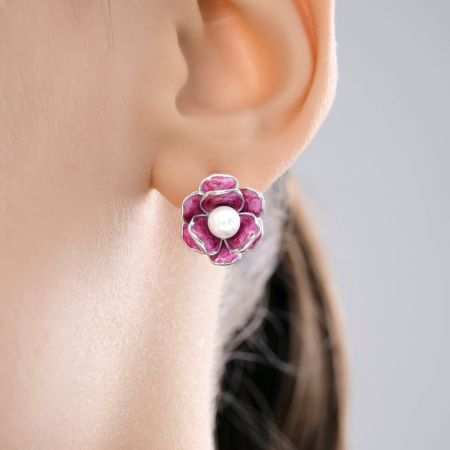 Серьги из серебра с синтетическим жемчугом и эмалью