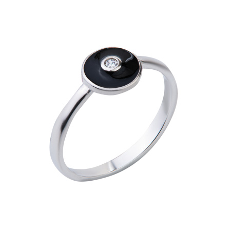 Серебряное кольцо с фианитом и эмалью