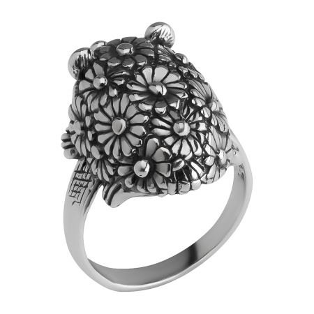 Кольцо из серебра «Ёж в цветах»
