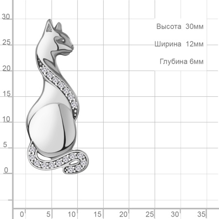 Серебряная брошь с фианитами «Кошка»