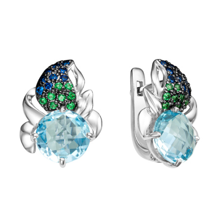 Серебряные серьги с топазом и фианитами