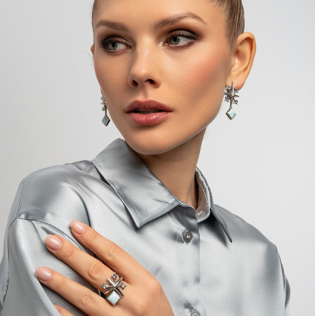 Серебряные серьги с ларимаром и топазом