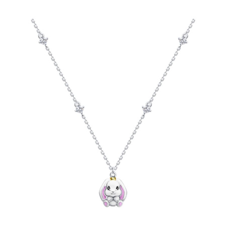 Колье из серебра с фианитами и эмалью «Зайка»