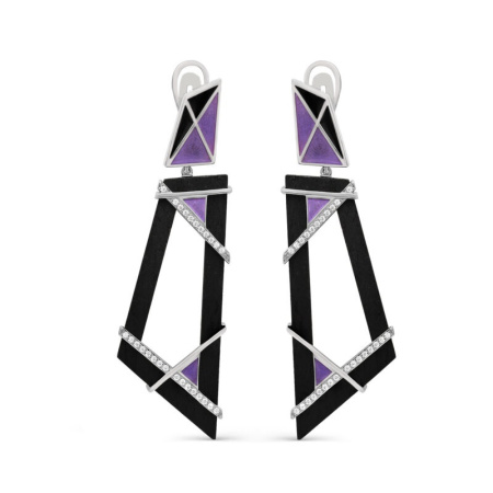 Серьги из серебра с деревом с фианитами и холодной эмалью