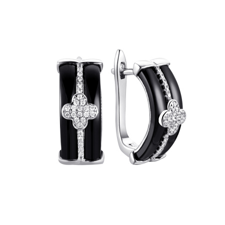 Серьги из серебра с фианитами и керамикой