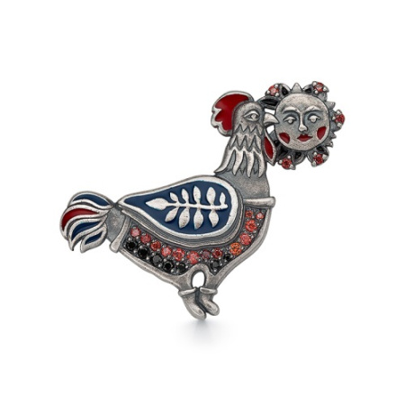 Брошь серебряная с фианитами «Курочка-Хранительница Очага»